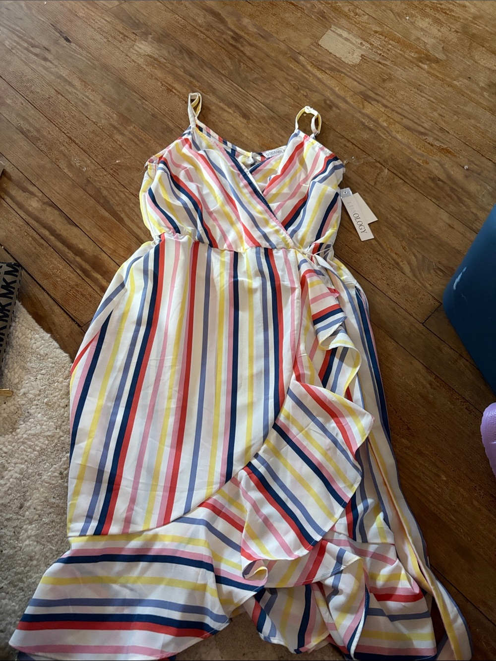 Luxology Striped Maxi Dress in Yellow, Pink, Blue, Red and White